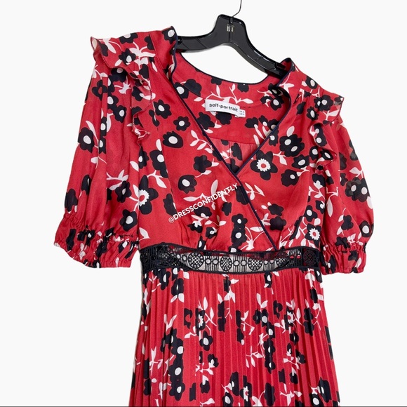 NEW Self-Portrait Floral Print Pleated Midi Dress - Picture 9 of 14